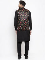 Jompers Men's Solid Cotton Kurta Pajama with Printed Waistcoat (Black-B) - Distacart