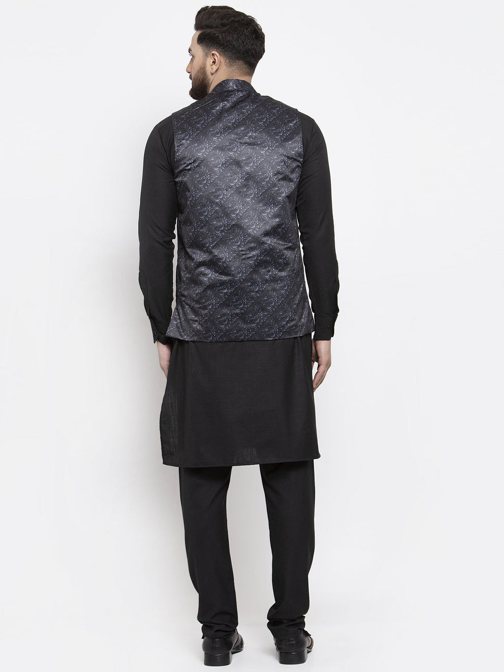 Jompers Men's Solid Cotton Kurta Pajama with Printed Waistcoat (Charcoal-B) - Distacart