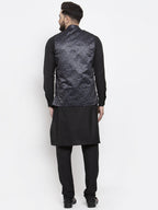 Jompers Men's Solid Cotton Kurta Pajama with Printed Waistcoat (Charcoal-B) - Distacart