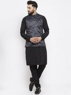 Jompers Men's Solid Cotton Kurta Pajama with Printed Waistcoat (Charcoal-B) - Distacart