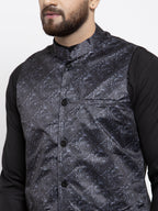 Jompers Men's Solid Cotton Kurta Pajama with Printed Waistcoat (Charcoal-B) - Distacart