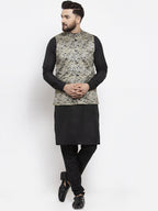 Jompers Men's Solid Cotton Kurta Pajama with Printed Waistcoat (Golden-B) - Distacart