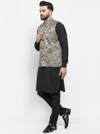 Jompers Men's Solid Cotton Kurta Pajama with Printed Waistcoat (Golden-B) - Distacart