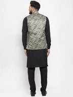 Jompers Men's Solid Cotton Kurta Pajama with Printed Waistcoat (Golden-B) - Distacart