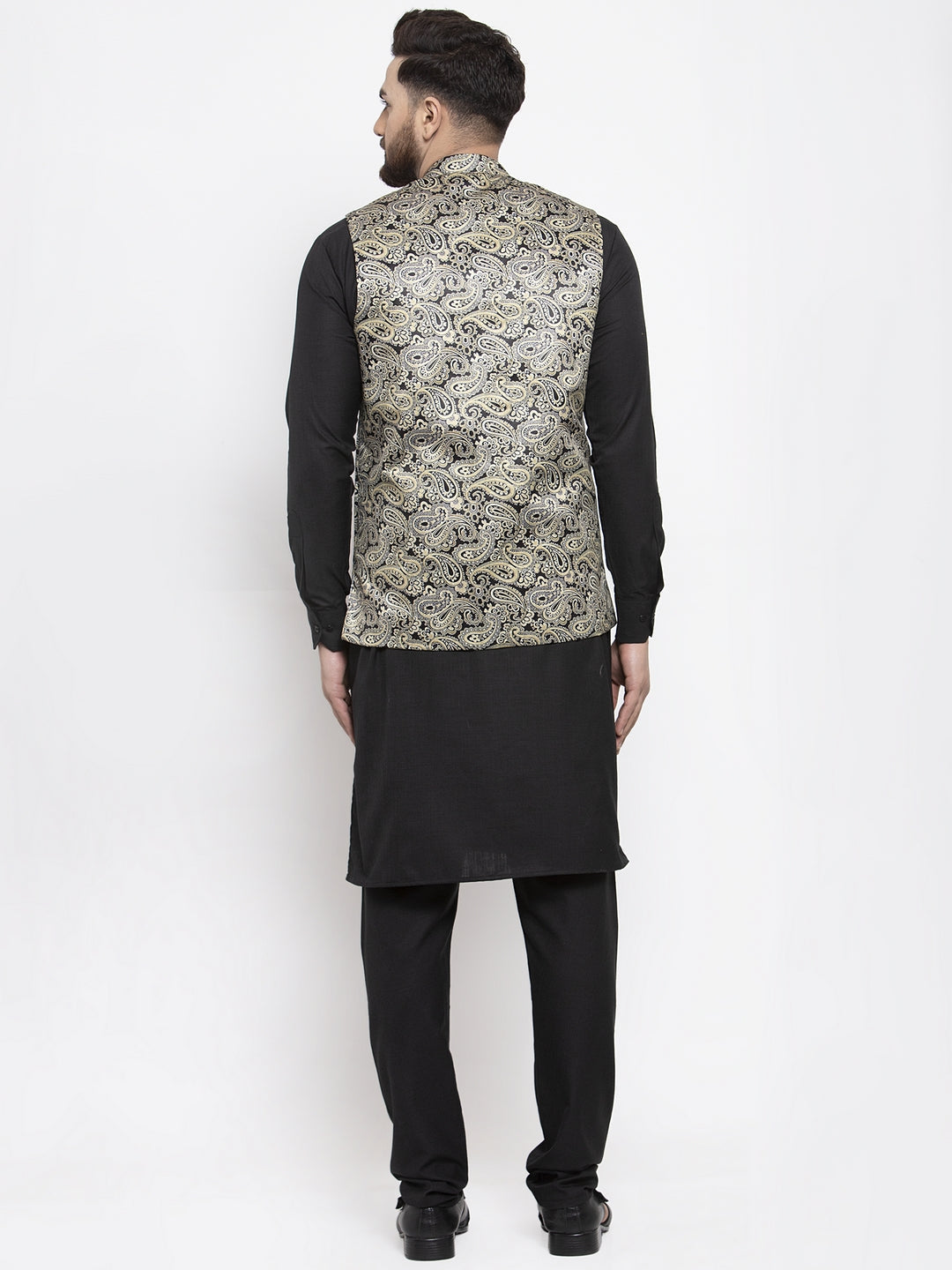 Jompers Men's Solid Cotton Kurta Pajama with Printed Waistcoat (Golden-B) - Distacart