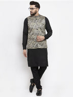 Jompers Men's Solid Cotton Kurta Pajama with Printed Waistcoat (Golden-B) - Distacart
