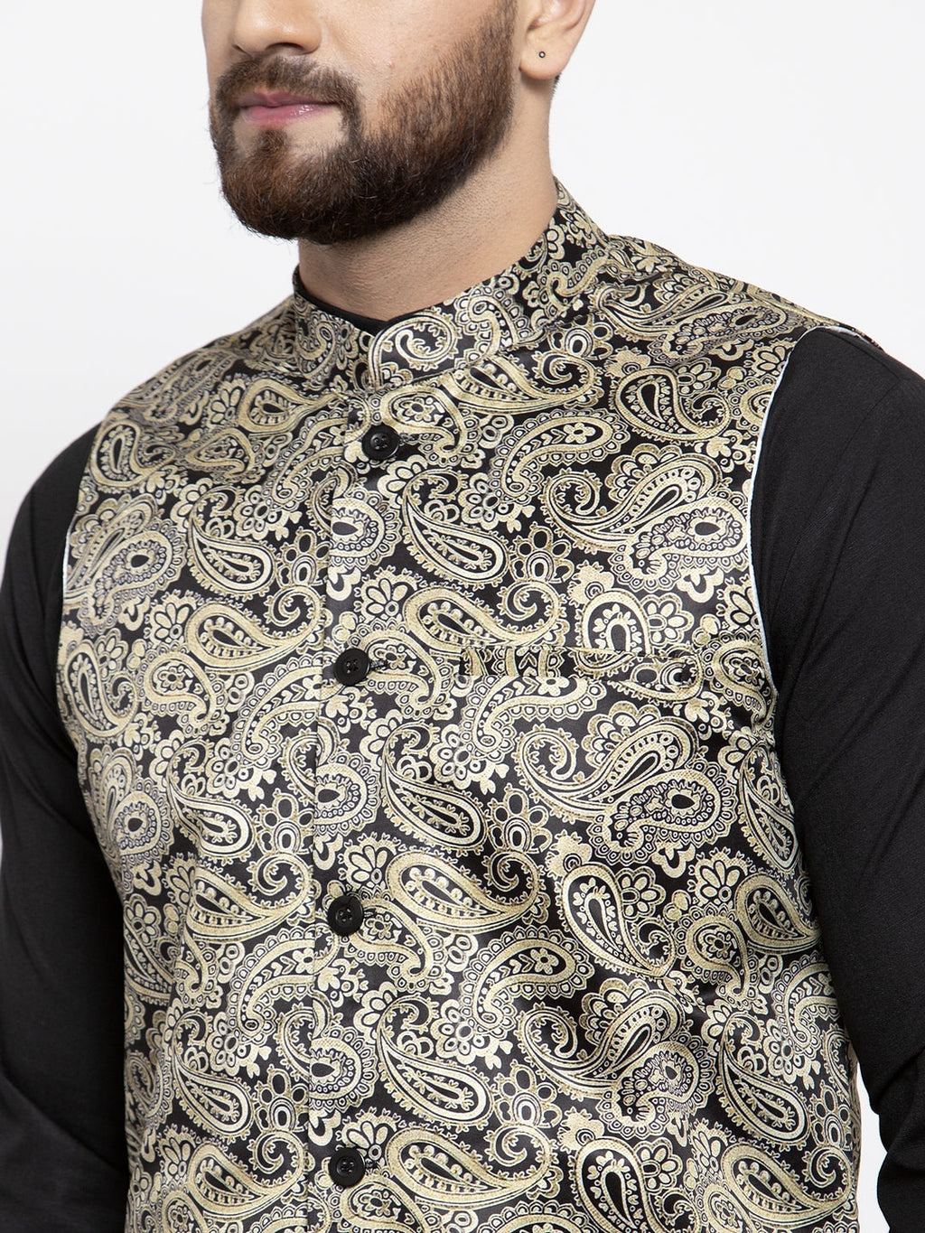 Jompers Men's Solid Cotton Kurta Pajama with Printed Waistcoat (Golden-B) - Distacart