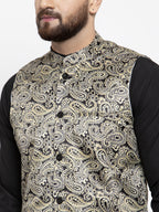 Jompers Men's Solid Cotton Kurta Pajama with Printed Waistcoat (Golden-B) - Distacart