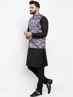 Jompers Men's Solid Cotton Kurta Pajama with Printed Waistcoat (Grey-B) - Distacart