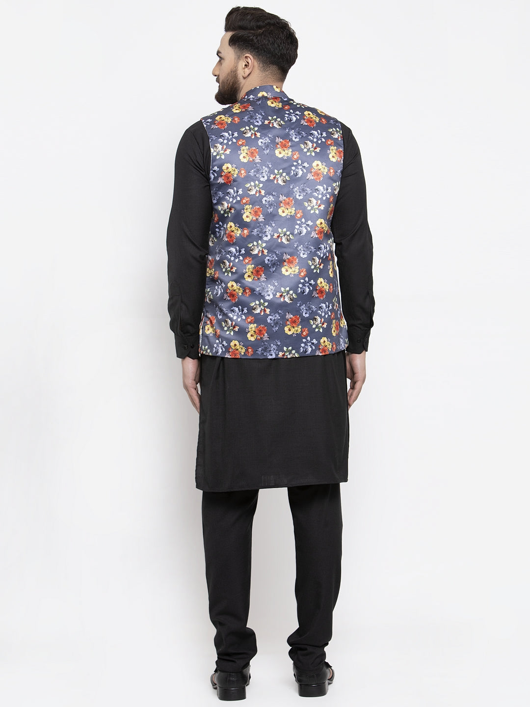 Jompers Men's Solid Cotton Kurta Pajama with Printed Waistcoat (Grey-B) - Distacart