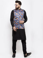 Jompers Men's Solid Cotton Kurta Pajama with Printed Waistcoat (Grey-B) - Distacart