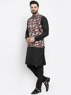 Jompers Men's Solid Cotton Kurta Pajama with Printed Waistcoat (Maroon-B) - Distacart