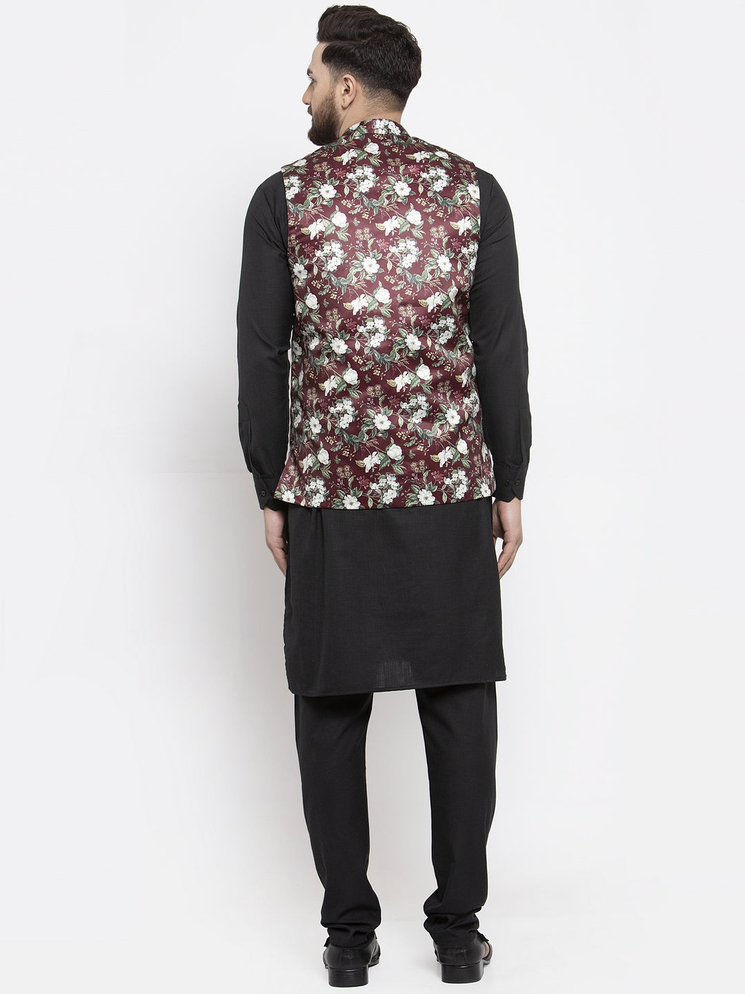 Jompers Men's Solid Cotton Kurta Pajama with Printed Waistcoat (Maroon-B) - Distacart