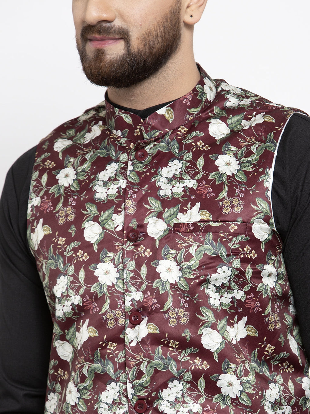 Jompers Men's Solid Cotton Kurta Pajama with Printed Waistcoat (Maroon-B) - Distacart