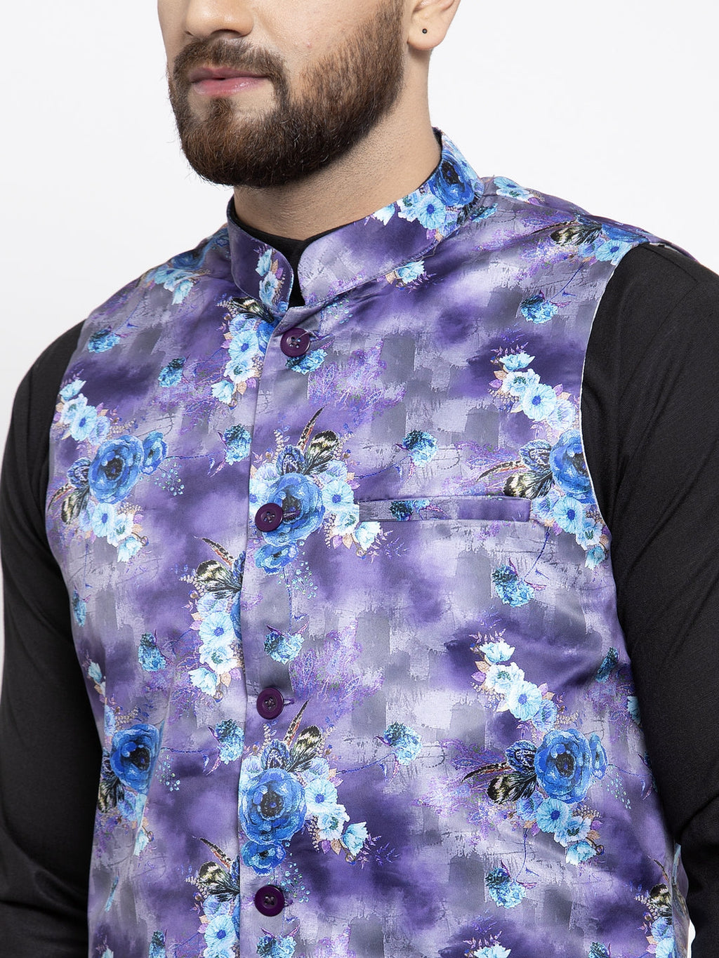 Jompers Men's Solid Cotton Kurta Pajama with Printed Waistcoat (Voilet-B) - Distacart