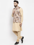 Jompers Men's Solid Cotton Kurta Pajama with Printed Waistcoat ( Beige-C) - Distacart
