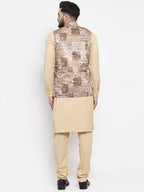Jompers Men's Solid Cotton Kurta Pajama with Printed Waistcoat ( Beige-C) - Distacart