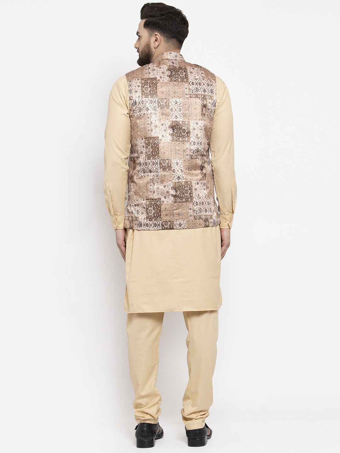 Jompers Men's Solid Cotton Kurta Pajama with Printed Waistcoat ( Beige-C) - Distacart