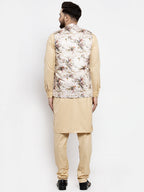 Jompers Men's Solid Cotton Kurta Pajama with Printed Waistcoat (Cream-C)