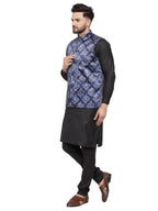 Jompers Men's Solid Cotton Kurta Pajama with Printed Waistcoat (Blue-B)
