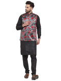 Jompers Men's Solid Cotton Kurta Pajama with Printed Waistcoat (Grey-B )