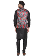 Jompers Men's Solid Cotton Kurta Pajama with Printed Waistcoat (Grey-B )