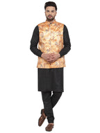 Jompers Men's Solid Cotton Kurta Pajama with Printed Waistcoat (Orange-B) - Distacart