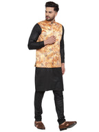 Jompers Men's Solid Cotton Kurta Pajama with Printed Waistcoat (Orange-B) - Distacart