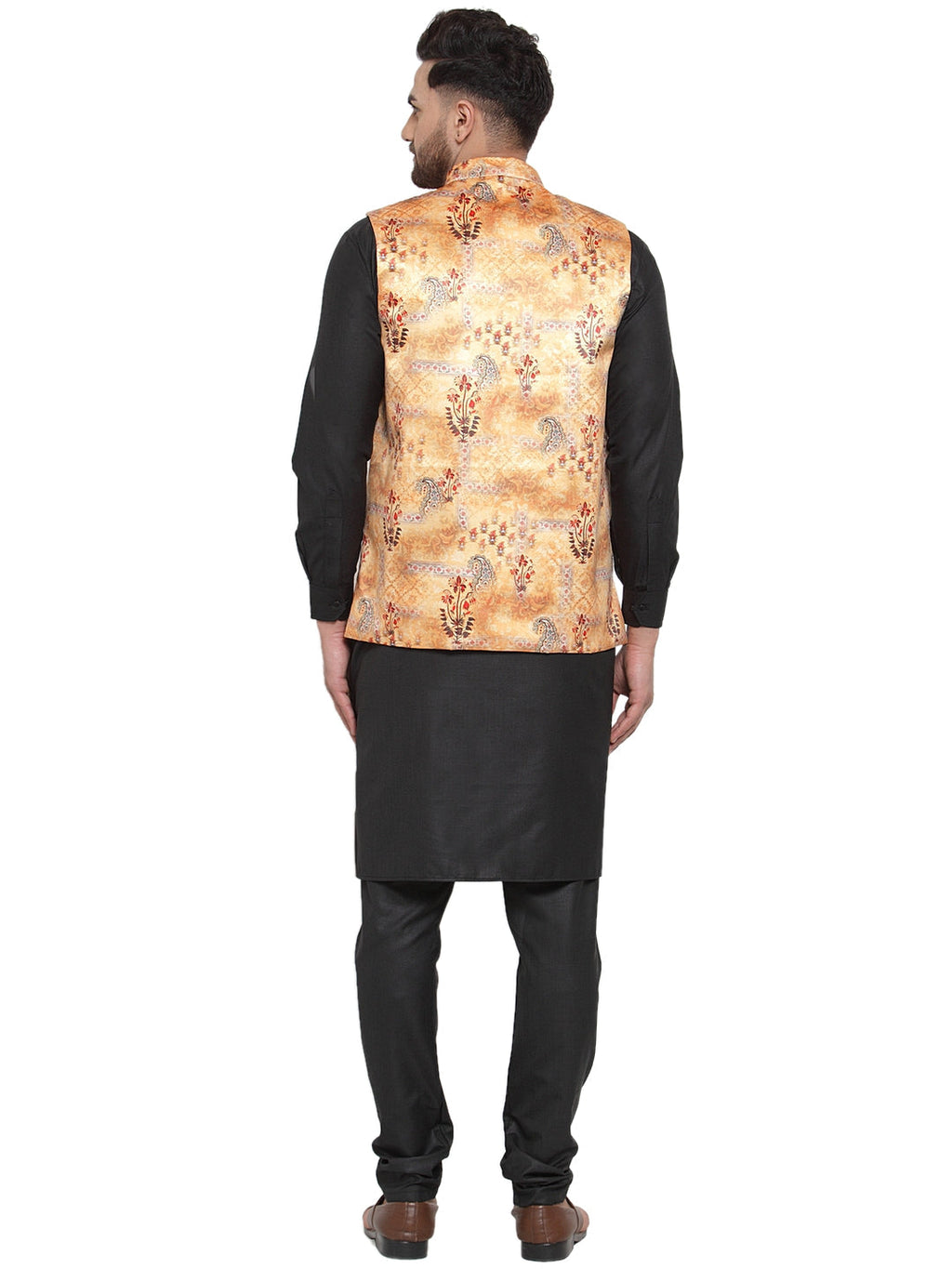 Jompers Men's Solid Cotton Kurta Pajama with Printed Waistcoat (Orange-B) - Distacart