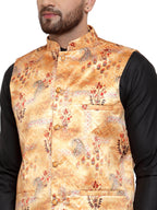 Jompers Men's Solid Cotton Kurta Pajama with Printed Waistcoat (Orange-B) - Distacart