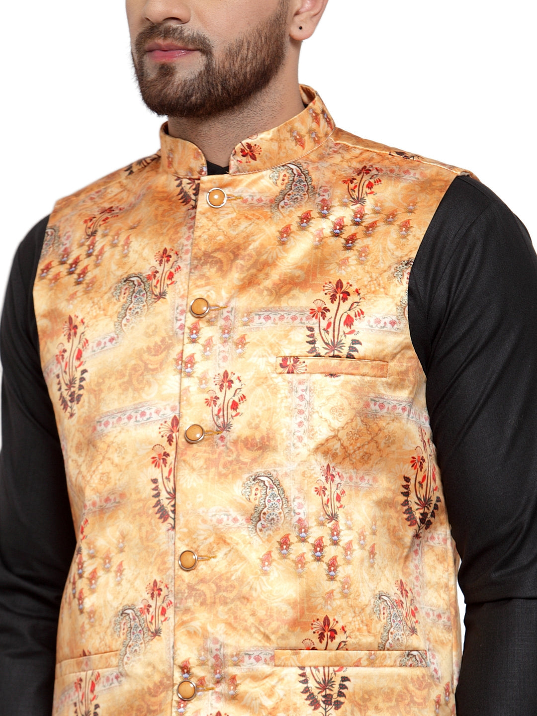Jompers Men's Solid Cotton Kurta Pajama with Printed Waistcoat (Orange-B) - Distacart