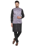 Jompers Men's Solid Cotton Kurta Pajama with Printed Waistcoat (Purple-B)