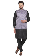 Jompers Men's Solid Cotton Kurta Pajama with Printed Waistcoat (Purple-B)