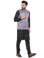 Jompers Men's Solid Cotton Kurta Pajama with Printed Waistcoat (Purple-B)