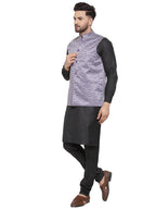 Jompers Men's Solid Cotton Kurta Pajama with Printed Waistcoat (Purple-B)