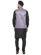 Jompers Men's Solid Cotton Kurta Pajama with Printed Waistcoat (Purple-B)