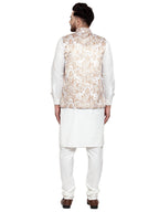 Jompers Men's Solid Cotton Kurta Pajama with Printed Waistcoat (Beige-W)