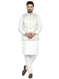 Jompers Men's Solid Cotton Kurta Pajama with Printed Waistcoat (Lime-W) - Distacart