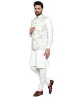 Jompers Men's Solid Cotton Kurta Pajama with Printed Waistcoat (Lime-W) - Distacart