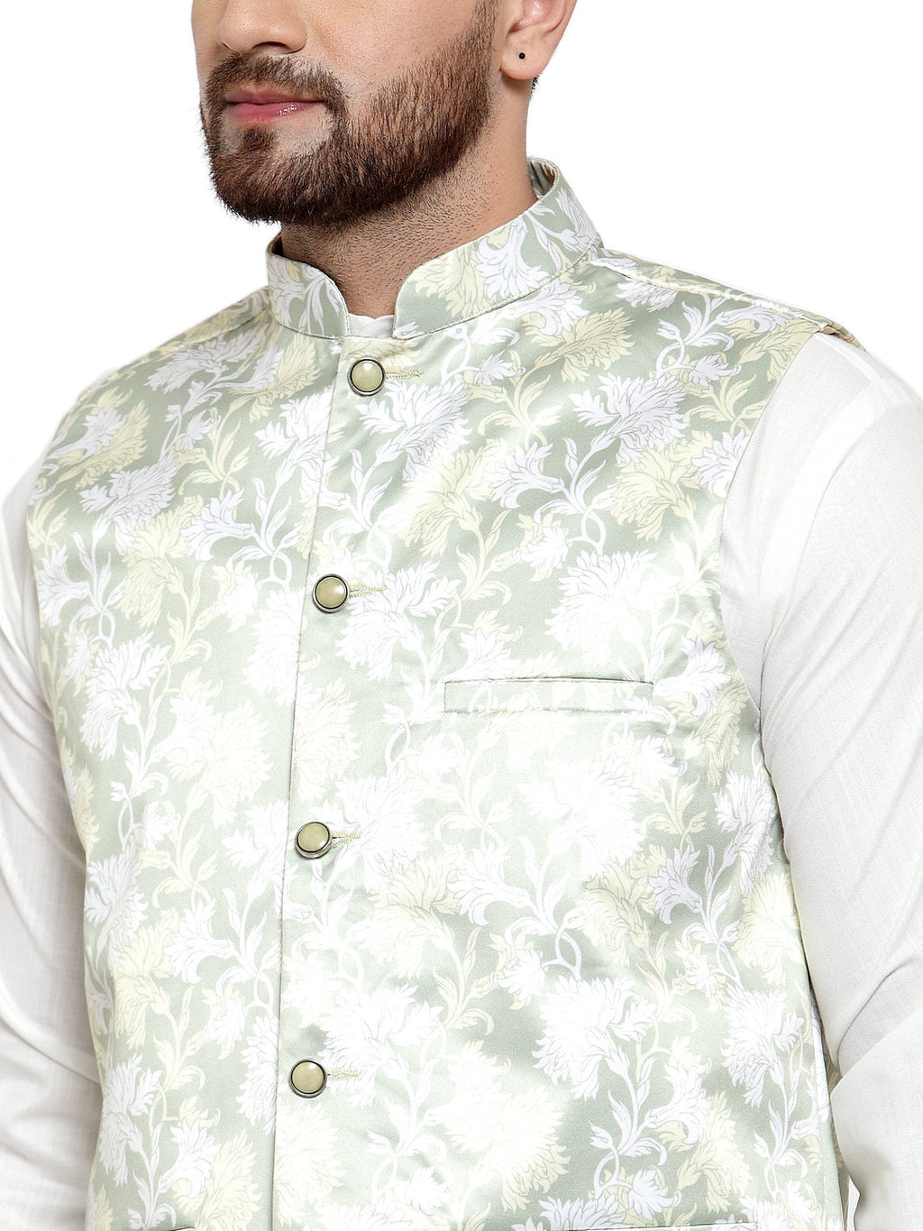 Jompers Men's Solid Cotton Kurta Pajama with Printed Waistcoat (Lime-W) - Distacart