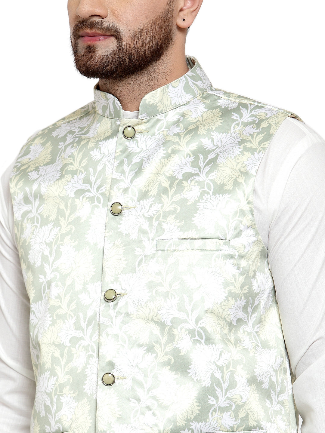 Jompers Men's Solid Cotton Kurta Pajama with Printed Waistcoat (Lime-W) - Distacart