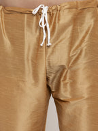 Jompers Men's Solid Dupion Kurta Pajama with Woven Jacqaurd Waistcoat (Golden-G)