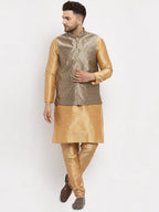 Jompers Men's Solid Dupion Kurta Pajama with Woven Jacqaurd Waistcoat (Grey-G) - Distacart