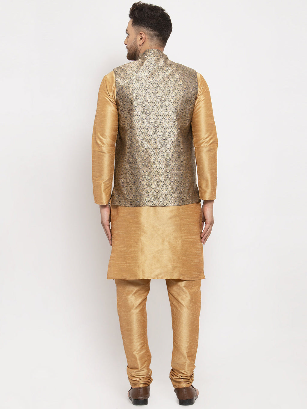 Jompers Men's Solid Dupion Kurta Pajama with Woven Jacqaurd Waistcoat (Grey-G) - Distacart