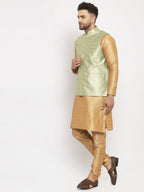 Jompers Men's Solid Dupion Kurta Pajama with Woven Jacqaurd Waistcoat (Lime-G) - Distacart