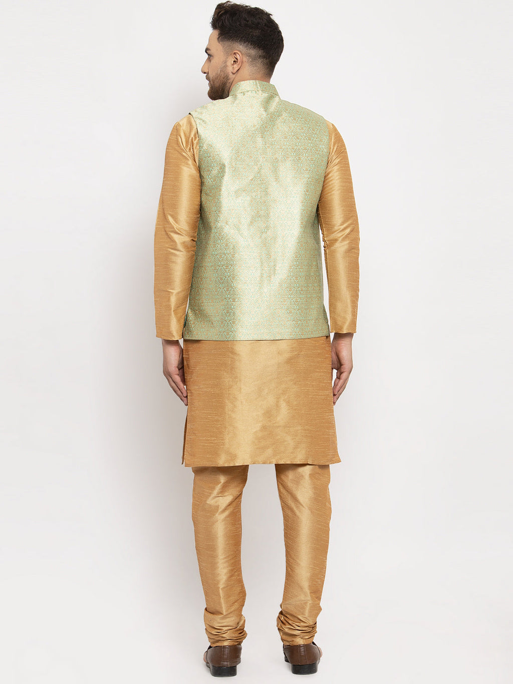 Jompers Men's Solid Dupion Kurta Pajama with Woven Jacqaurd Waistcoat (Lime-G) - Distacart