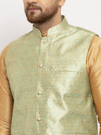 Jompers Men's Solid Dupion Kurta Pajama with Woven Jacqaurd Waistcoat (Lime-G) - Distacart