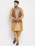 Jompers Men's Solid Dupion Kurta Pajama with Woven Jacqaurd Waistcoat (Maroon-G) - Distacart