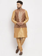 Jompers Men's Solid Dupion Kurta Pajama with Woven Jacqaurd Waistcoat (Maroon-G) - Distacart