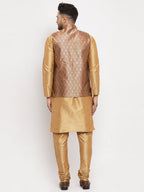 Jompers Men's Solid Dupion Kurta Pajama with Woven Jacqaurd Waistcoat (Maroon-G) - Distacart